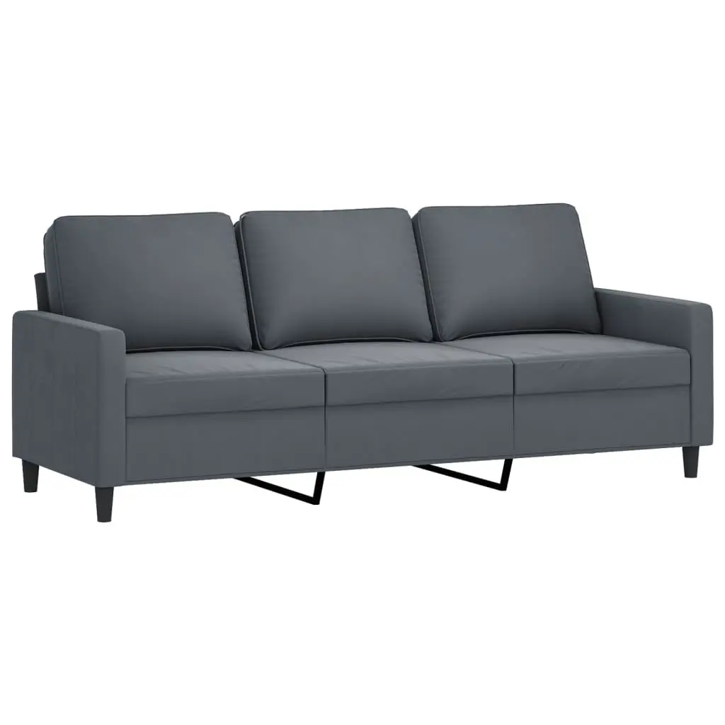 3 Piece Sofa Set Grey Velvet Sectional Lounge Suite with Pillows Living Room