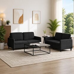 2 Piece Sofa Set Black Velvet Living Room Furniture Comfortable Seating Suite
