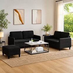 3 Piece Sofa Set Black Velvet Living Room Furniture Couch Footstool Lounger