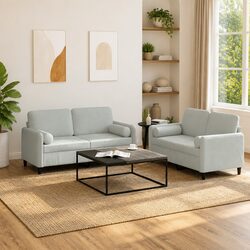2 Piece Sofa Set with Pillows Grey Velvet Lounge Suite Living Room Furniture