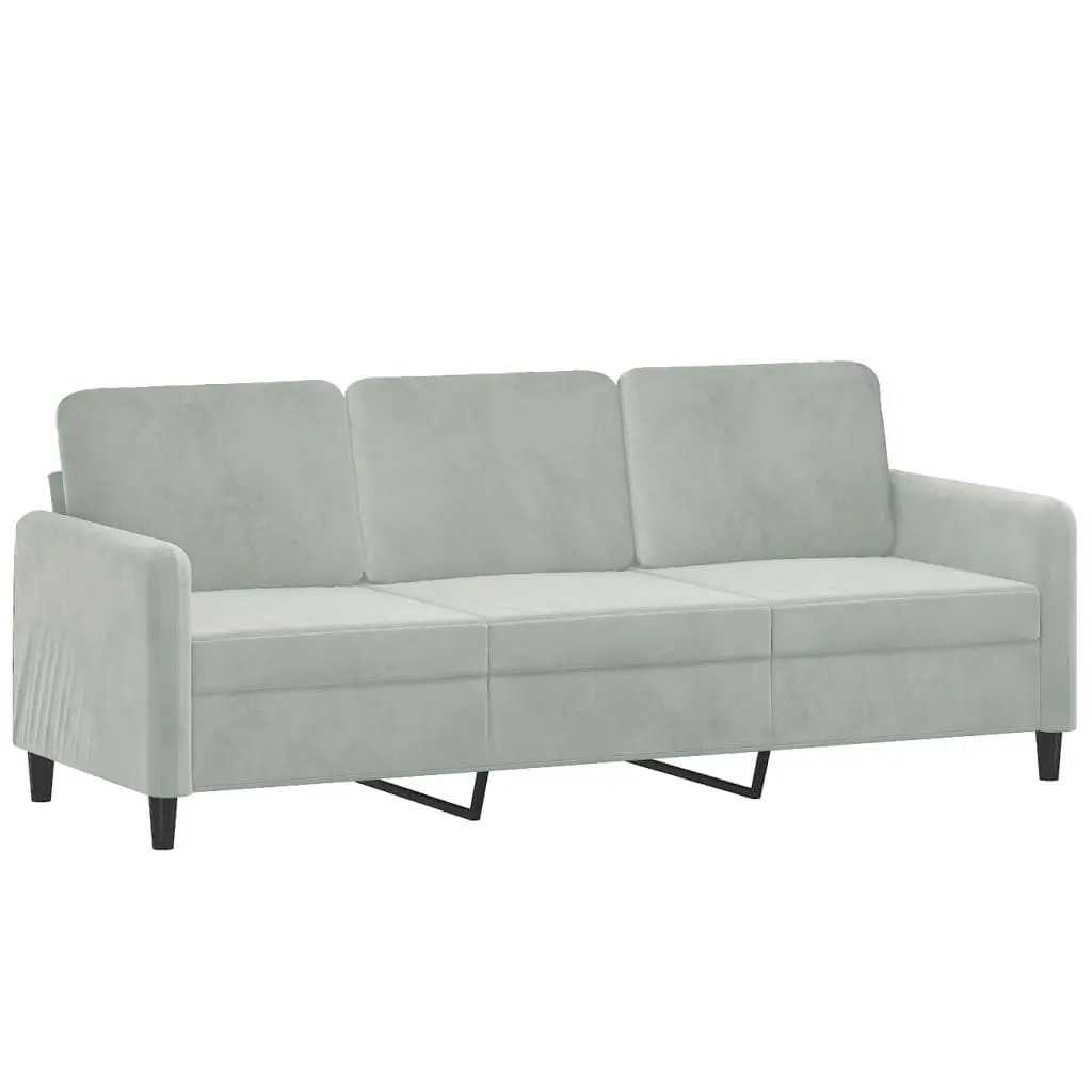 3 Piece Sofa Set Grey Velvet Living Room Furniture Couch with Footstool