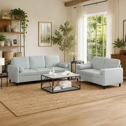 2 Piece Sofa Set Light Grey Velvet Couch with Pillows Living Room Furniture