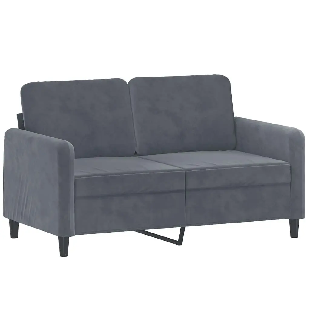 3 Piece Sofa Set Grey Velvet Couch with Pillows Footstool