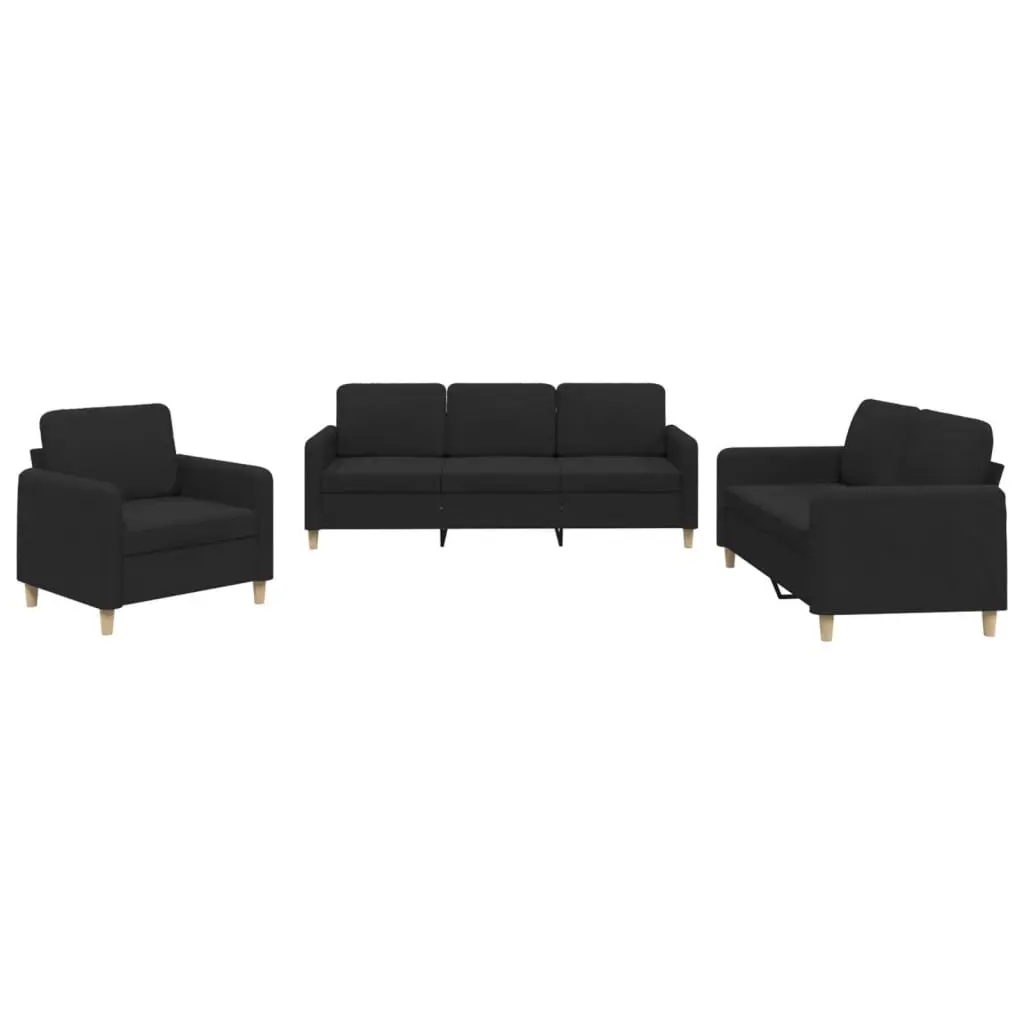 3 Piece Sofa Set Fabric Black Lounge Suite with Cushions