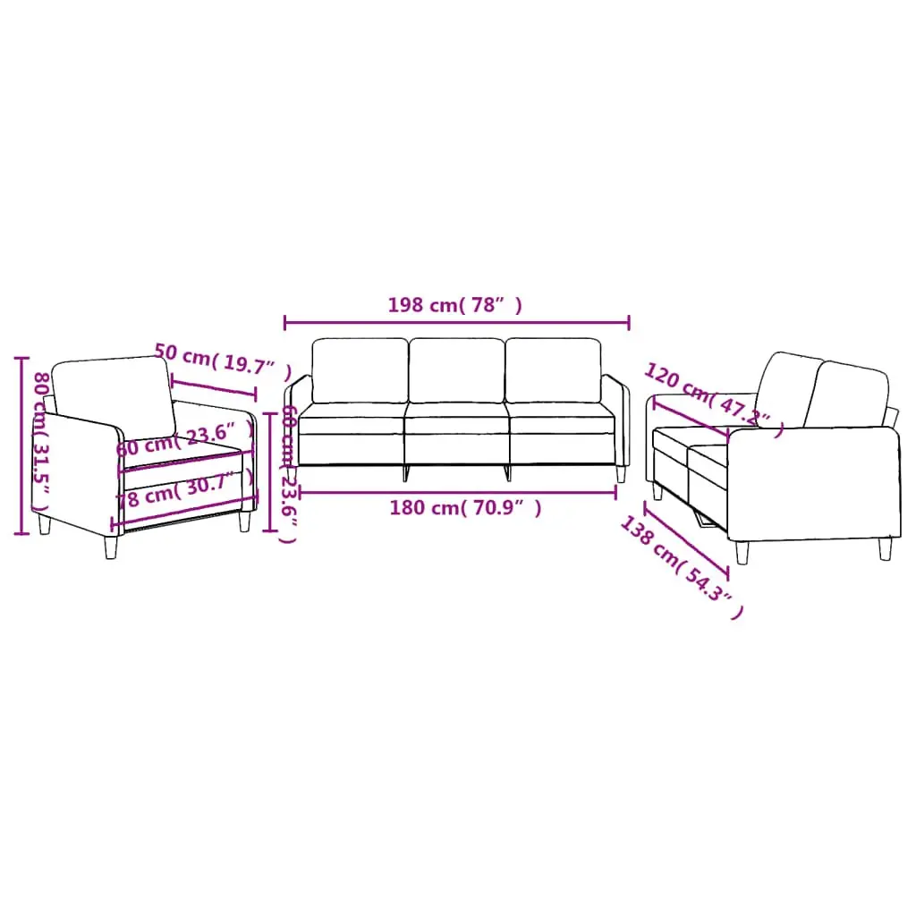 3 Piece Sofa Set Fabric Black Lounge Suite with Cushions