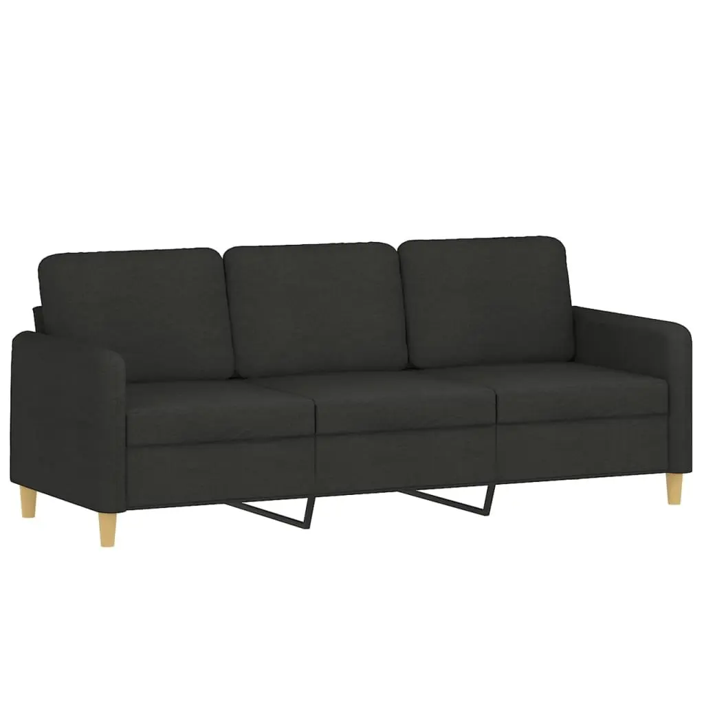 4 Piece Sofa Set Black Fabric Couch with Throw Pillows Footstool Living Room