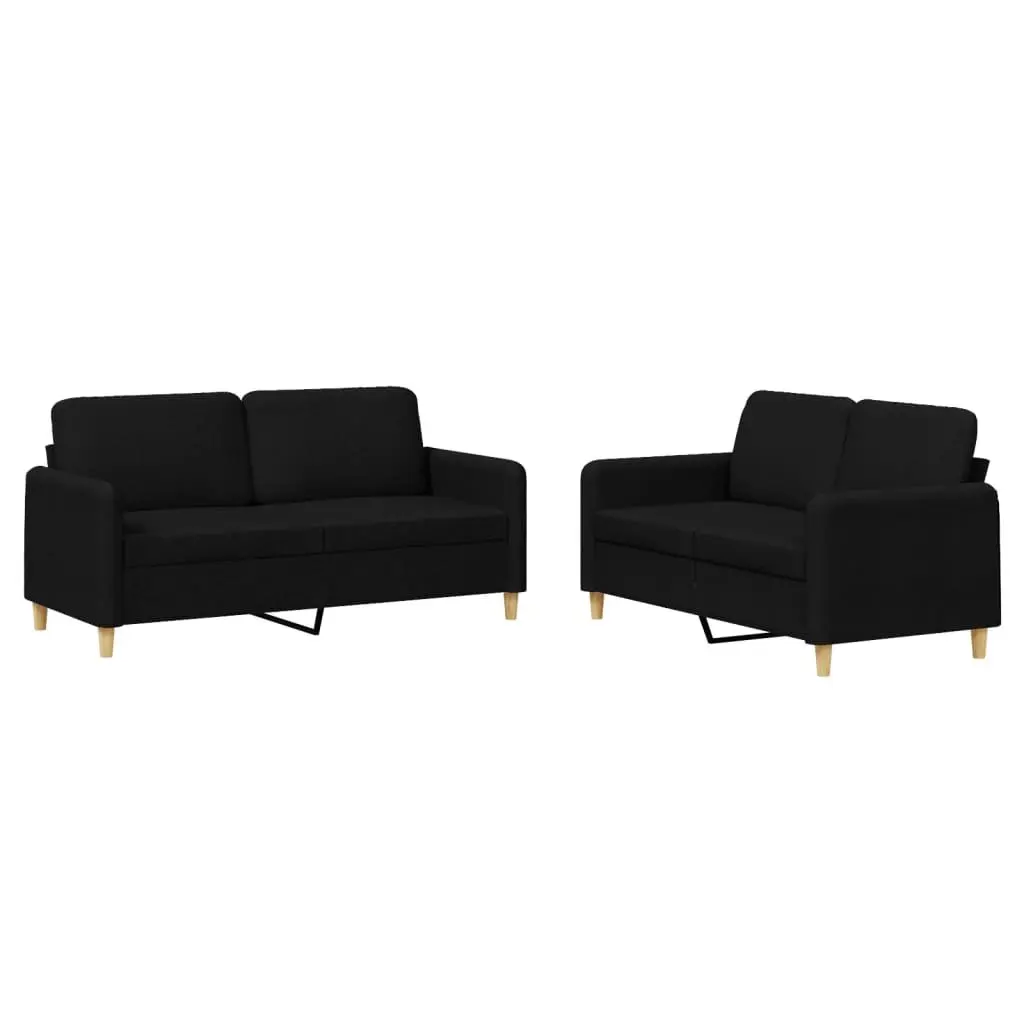 2 Piece Sofa Set Black Fabric Durable Couch Living Room Seating Cushions