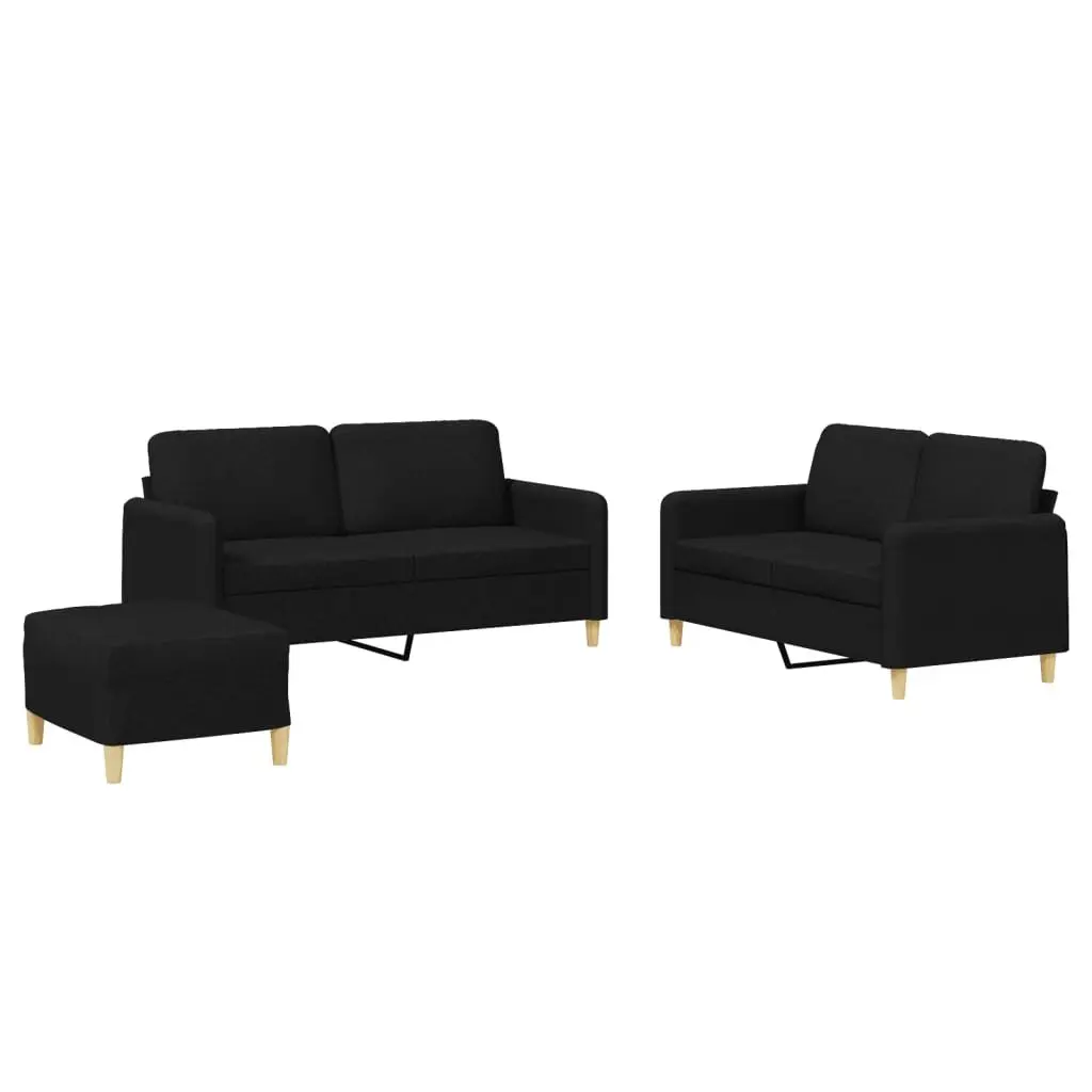 3 Piece Sofa Set with Cushions Black Fabric Living Room Sectional Lounge Suite
