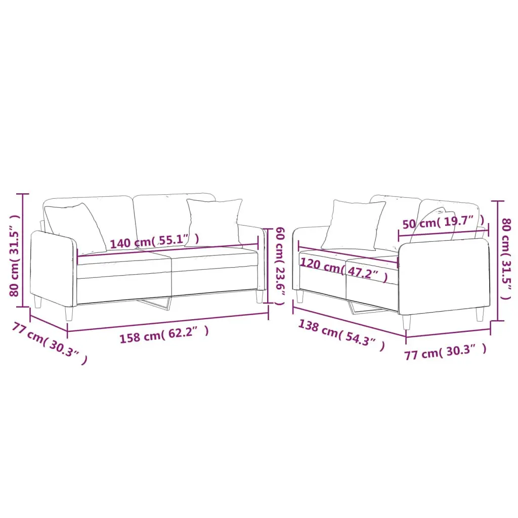 2 Piece Sofa Set with Pillows Black Fabric Couch Living Room Seating Suite