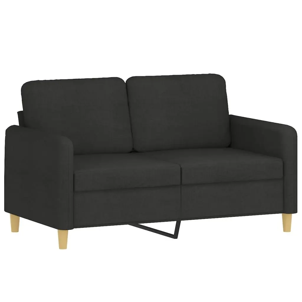3 Piece Sofa Set with Throw Pillows Footstool Black Fabric Living Room Couch