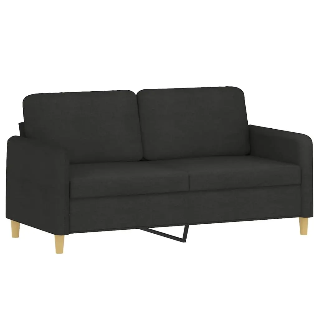 3 Piece Sofa Set with Throw Pillows Footstool Black Fabric Living Room Couch