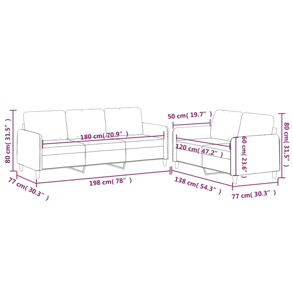 2 Piece Sofa Set with Cushions Black Fabric Lounge Suite Living Room Seating
