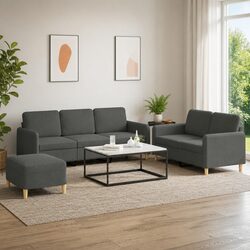 Grey Fabric Sofa Set 3 Piece Living Room Furniture with Cushions and Footstool