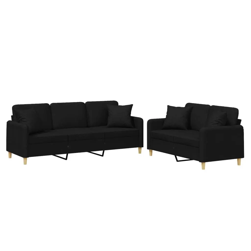 2 Piece Sofa Set Black Fabric Couch Durable Upholstery Living Room Furniture