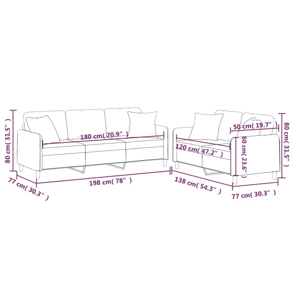 2 Piece Sofa Set Black Fabric Couch Durable Upholstery Living Room Furniture