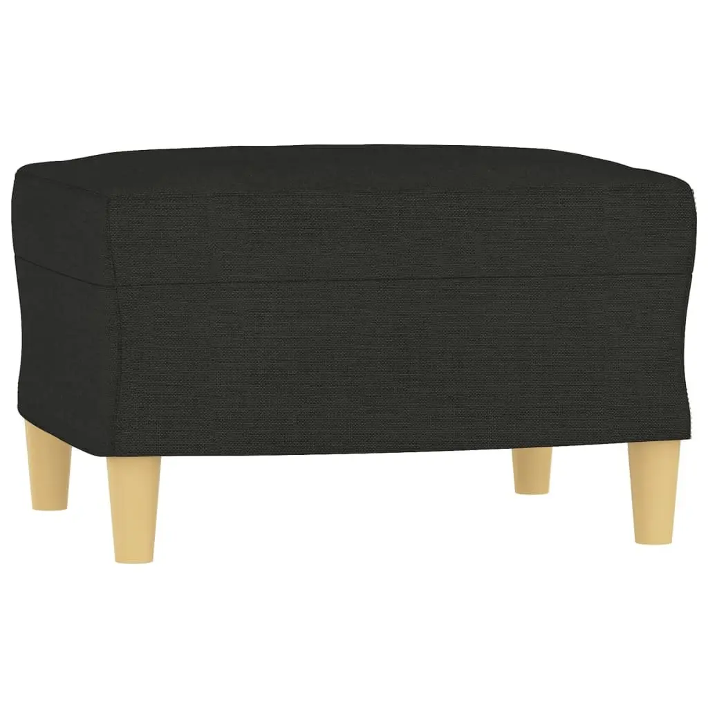 3 Piece Sofa Set Black Fabric Couch with Throw Pillows Footstool Living Room