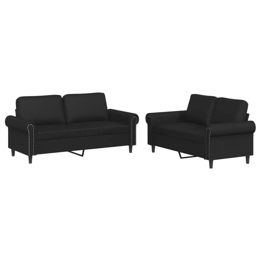 2 Piece Sofa Set Black Faux Leather Living Room Furniture Comfortable Cushioned
