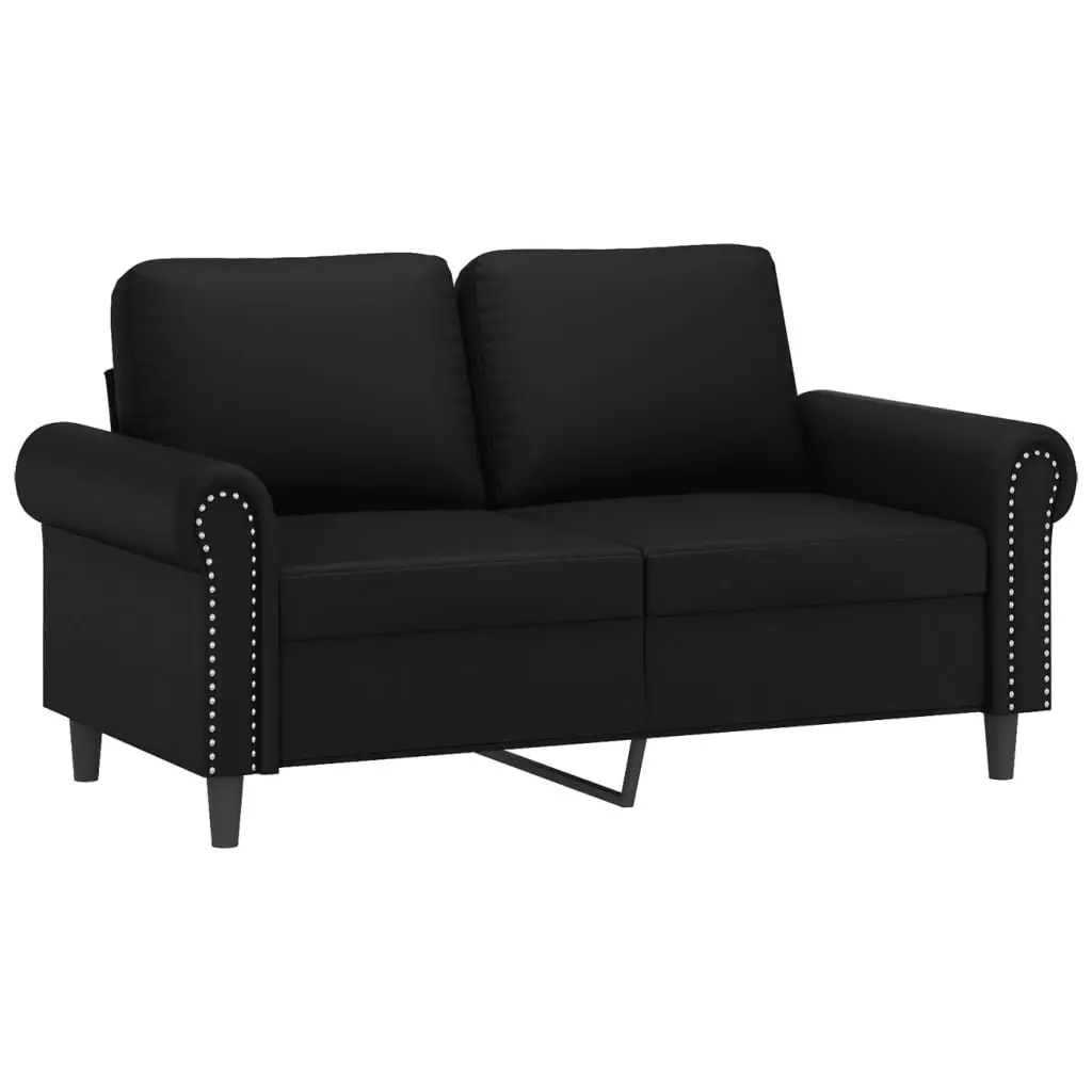 3 Piece Sofa Set with Footstool Cushions Black Faux Leather Living Room