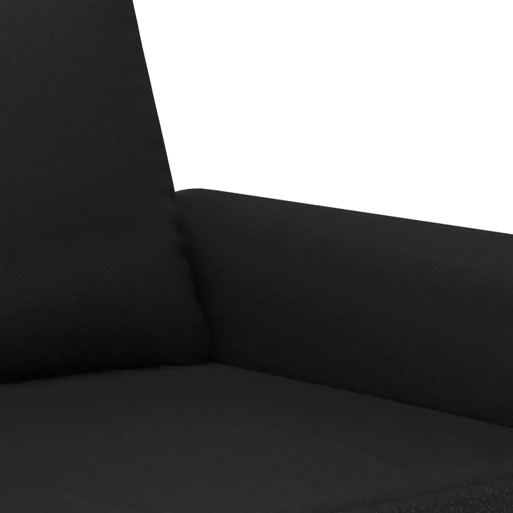 3 Piece Sofa Set with Footstool Cushions Black Faux Leather Living Room