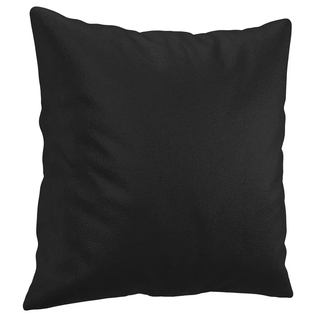 3 Piece Sofa Set with Throw Pillows Footstool Black Faux Leather Living Room