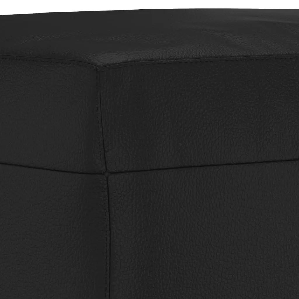 3 Piece Sofa Set with Throw Pillows Footstool Black Faux Leather Living Room