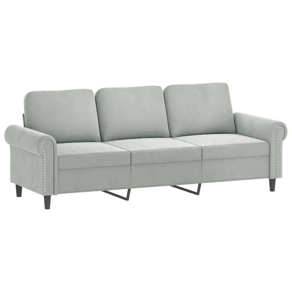3 Piece Sofa Set Grey Velvet Lounge Suite Cushioned Armchair Couch Living Room