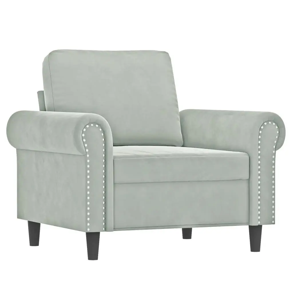 3 Piece Sofa Set Grey Velvet Couch with Throw Pillows Living Room Furniture