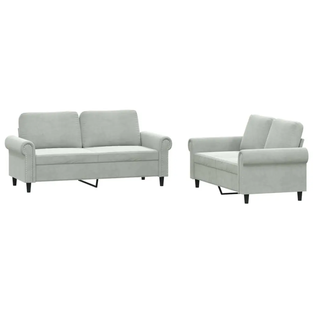 2 Piece Sofa Set with Cushions Grey Velvet Lounge Suite Comfortable Seating