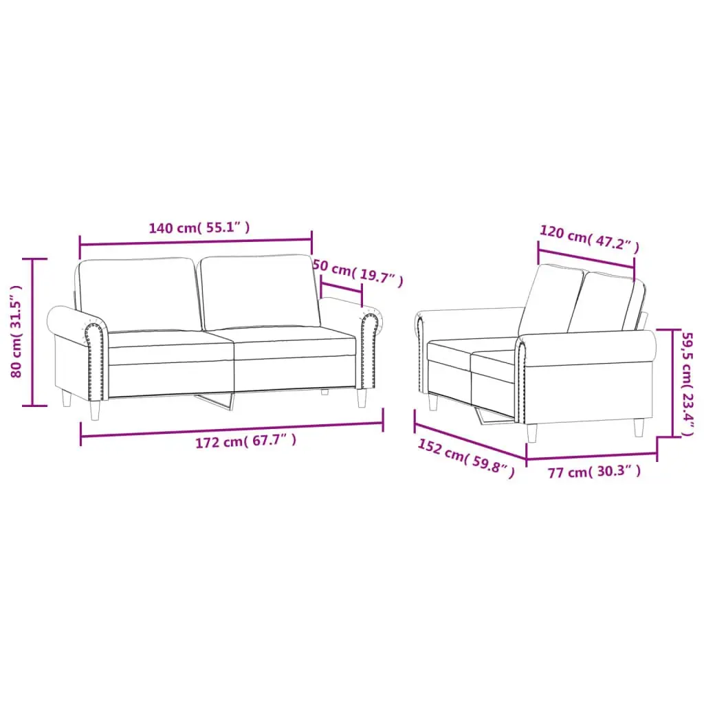 2 Piece Sofa Set with Cushions Grey Velvet Lounge Suite Comfortable Seating