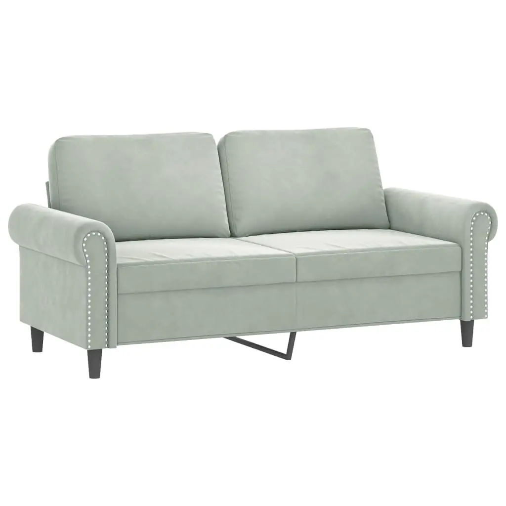 3 Piece Sofa Set Grey Velvet Couch with Pillows Footstool Living Room Furniture