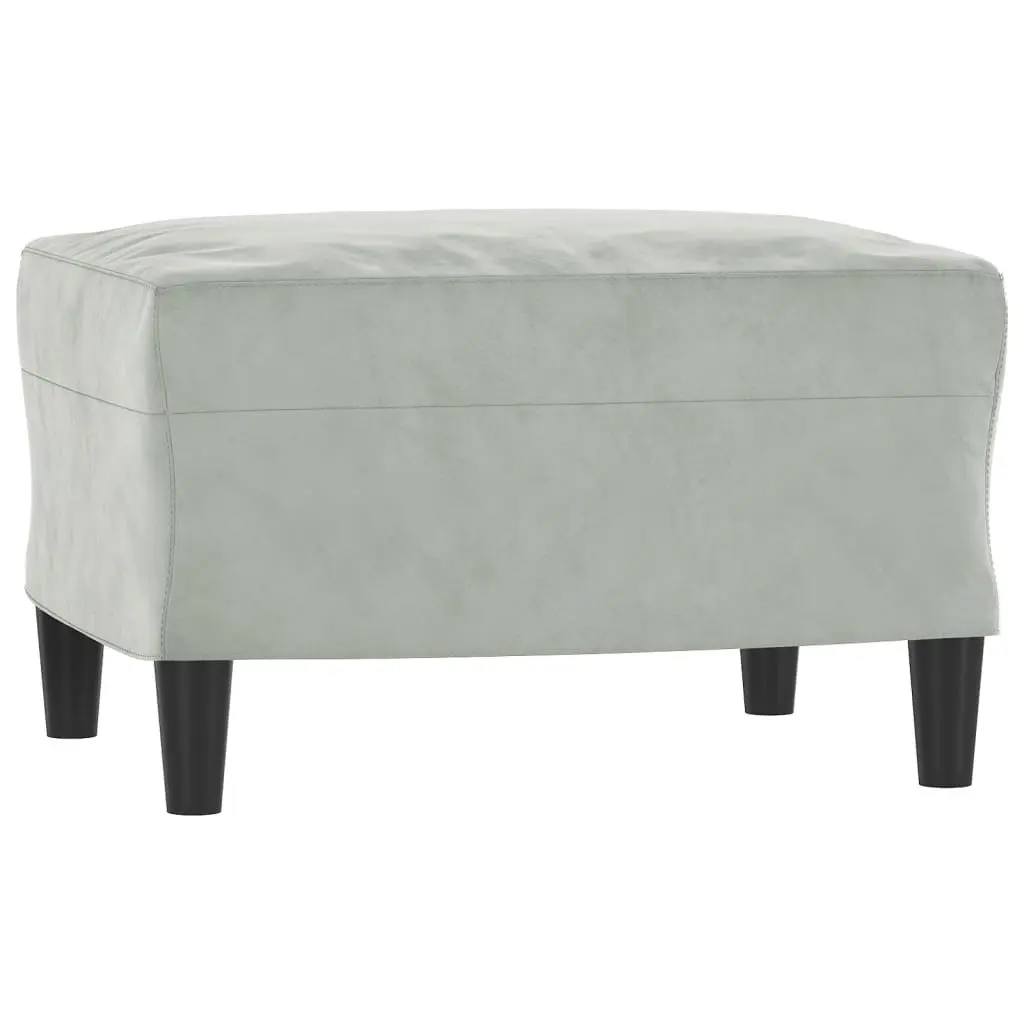 3 Piece Sofa Set Grey Velvet Couch with Pillows Footstool Living Room Furniture