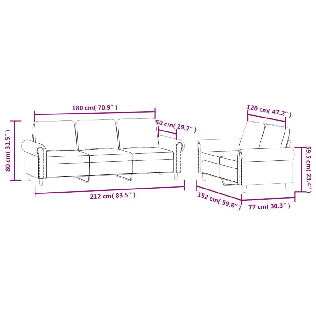 Sofa Set Two Piece Soft Velvet Grey with Cushions