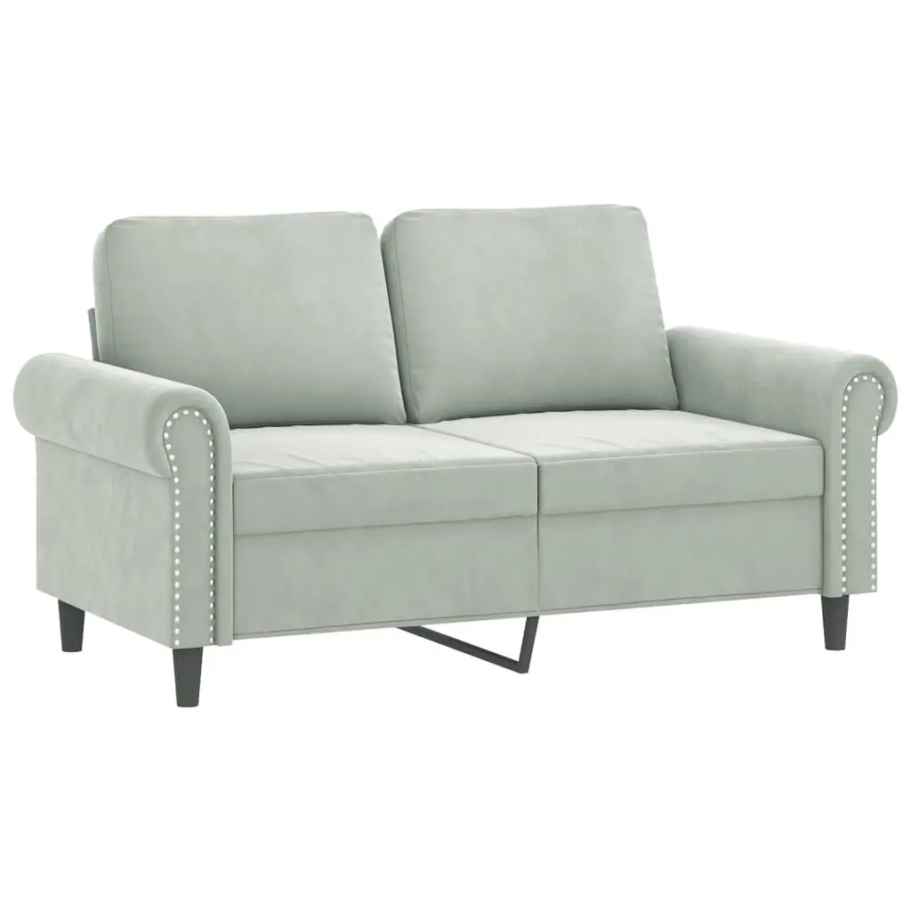 3 Piece Sofa Set Velvet Grey Compact Lounge Suite with Cushions and Footstool