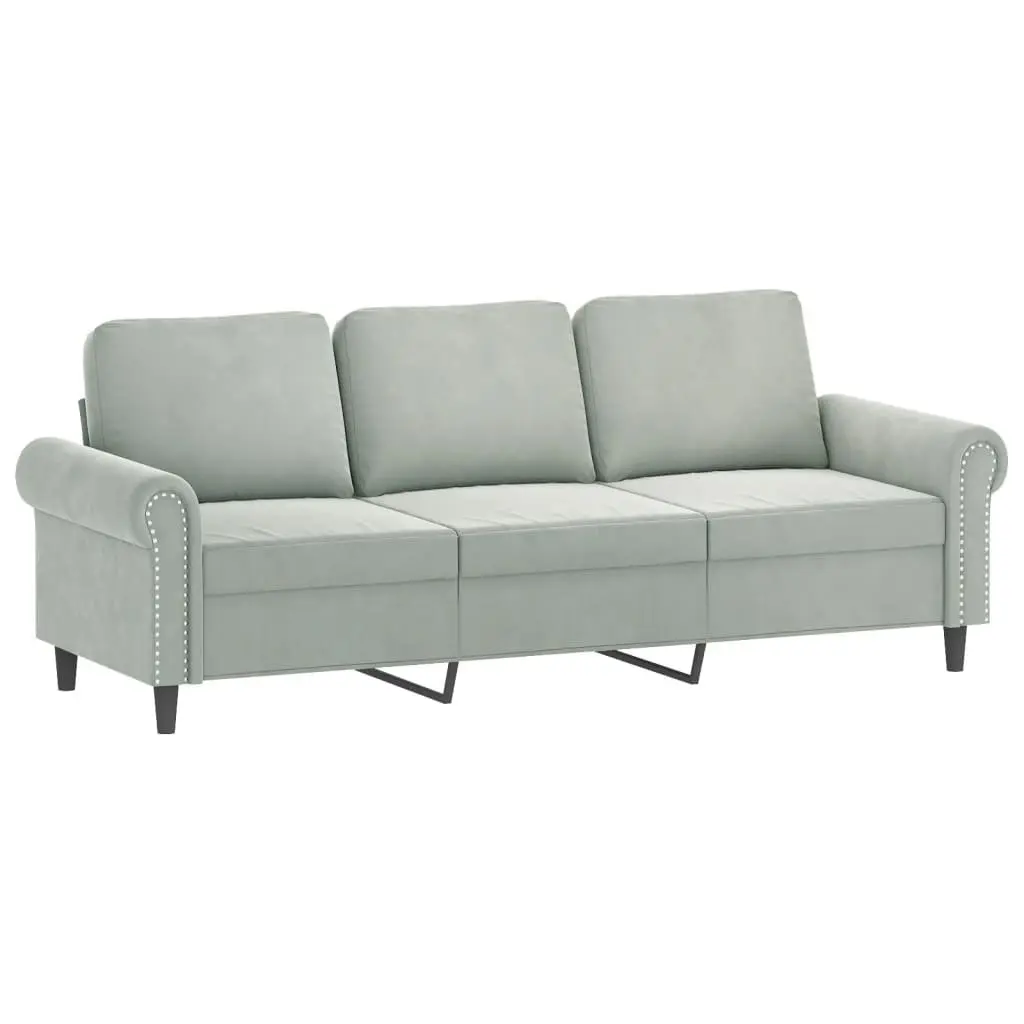2 Piece Sofa Set with Throw Pillows Grey Velvet Couch Living Room Furniture