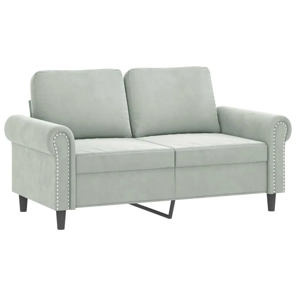 2 Piece Sofa Set with Throw Pillows Grey Velvet Couch Living Room Furniture