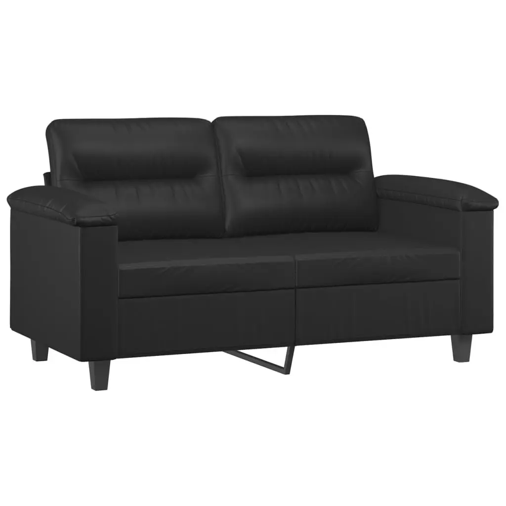 3 Piece Sofa Set Faux Leather Upholstery Black with Throw Pillows Footstool