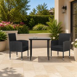 Garden Dining Set 3 Piece Black Poly Rattan Steel Frame Outdoor Furniture