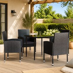 Garden Dining Set 5 Piece Black Poly Rattan Steel Frame Table Chairs Outdoor
