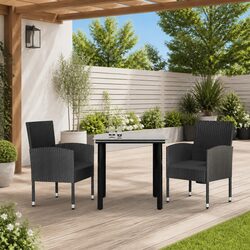 Garden Dining Set 3 Piece Outdoor Patio Table Chairs Black Poly Rattan Steel