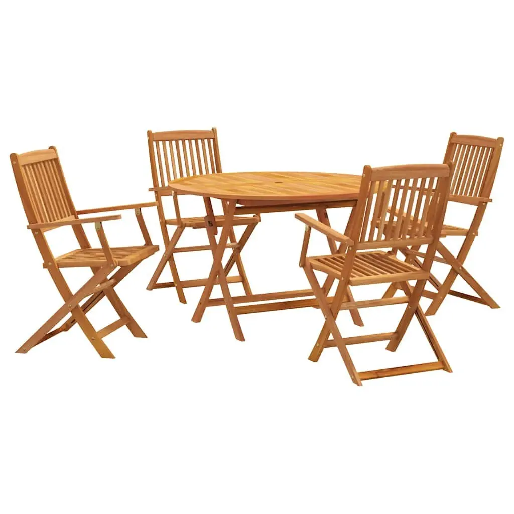 5 Piece Garden Dining Set Solid Acacia Wood Foldable Brown