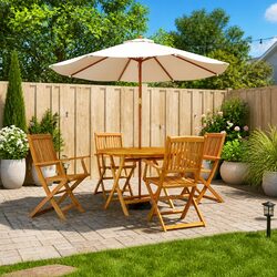 5 Piece Garden Dining Set Solid Acacia Wood Outdoor Furniture Folding Table