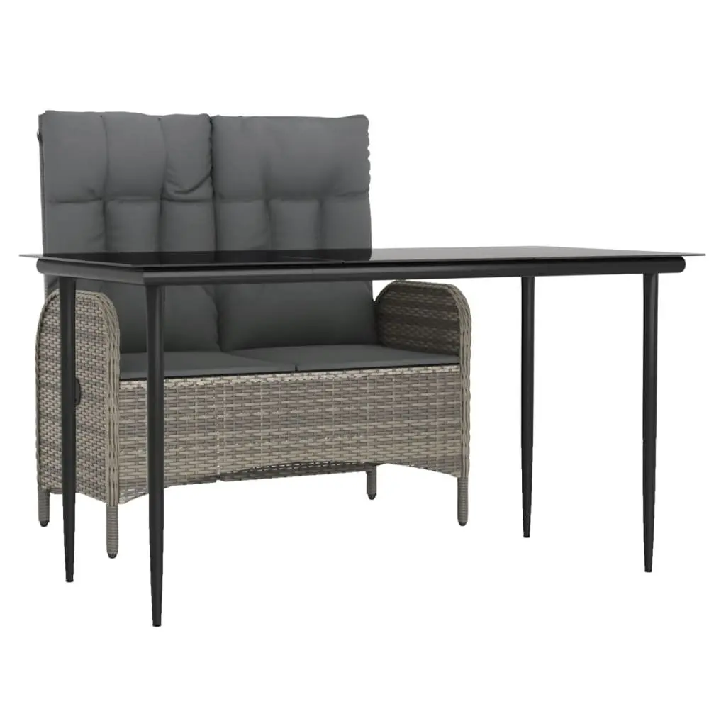 Garden Dining Set 2 Piece Outdoor Furniture Grey Poly Rattan Table Bench