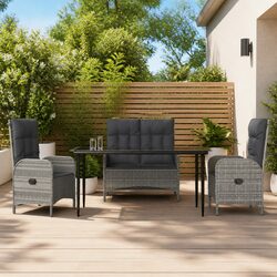 Garden Dining Set 4 Piece Outdoor Furniture Grey Poly Rattan Table Chairs Bench