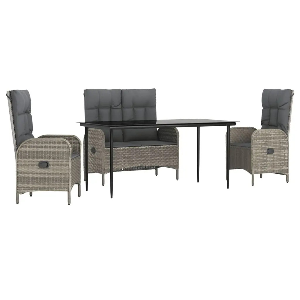 Garden Dining Set 4 Piece Outdoor Furniture Grey Poly Rattan Table Chairs Bench