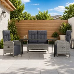 Garden Dining Set 4 Piece Outdoor Furniture Grey Poly Rattan Table Chairs Bench