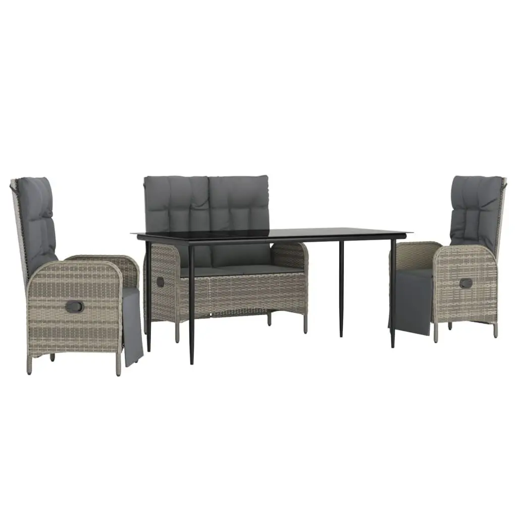 Garden Dining Set 4 Piece Outdoor Furniture Grey Poly Rattan Table Chairs Bench