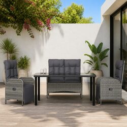 4 Piece Garden Dining Set with Cushions Grey Poly Rattan Outdoor Patio Furniture