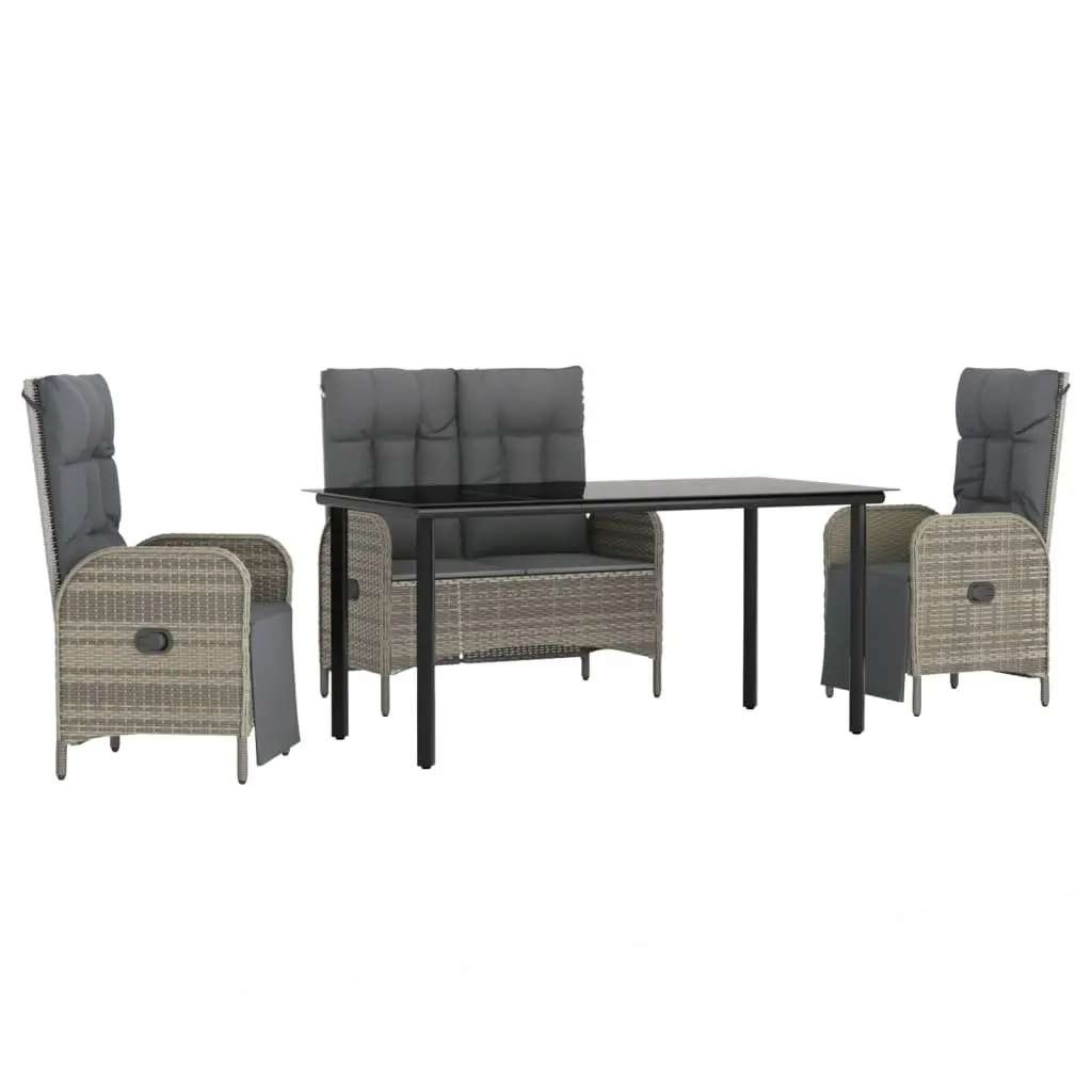 4 Piece Garden Dining Set with Cushions Grey Poly Rattan Outdoor Patio Furniture