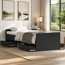 Bed Frame 90x190 cm Black with Drawers Storage Headboard Footboard Slats