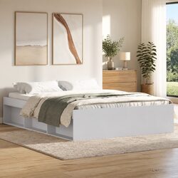 White Bed Frame 150x200 cm Modern Bedroom Furniture Storage Compartments